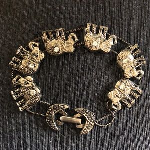 VINTAGE silver elephant w moon clasp bracelet